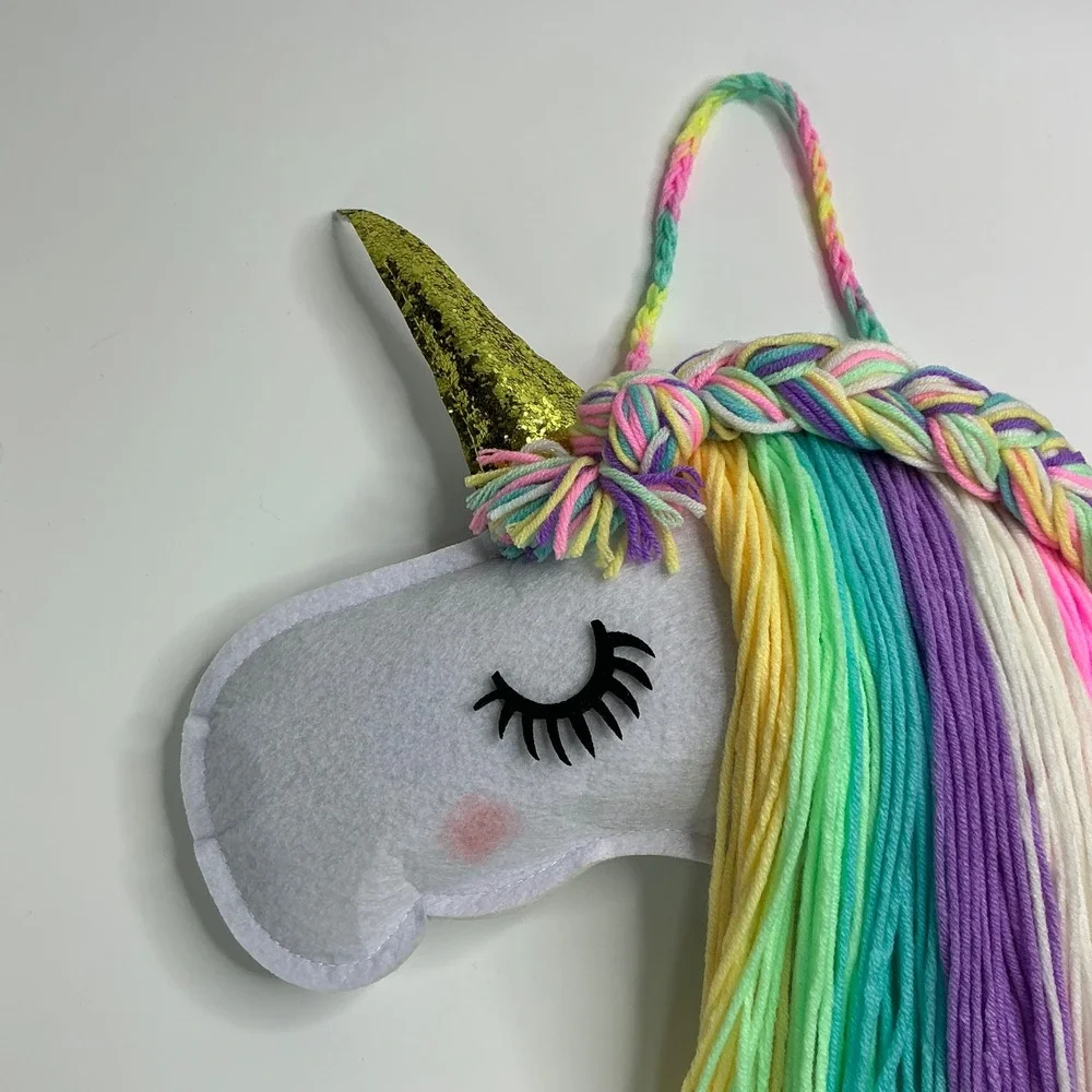 Unicorn Rainbow Hair Bow Organizer Wall Hanging Kids Room Decor Glitter Horn